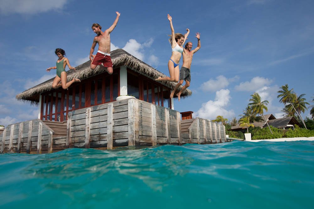 Jumping from the water villa at Niyama Maldives